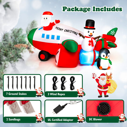 9 Feet Lighted Christmas Inflatable Santa Claus on Helicopter with Penguin, Multicolor