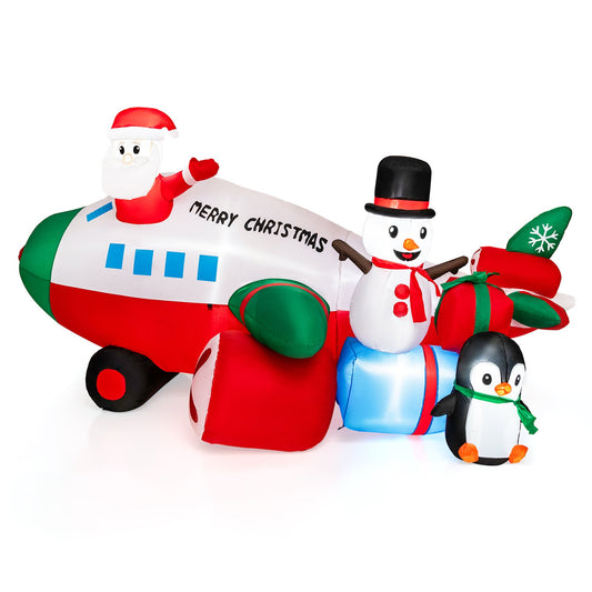 9 Feet Lighted Christmas Inflatable Santa Claus on Helicopter with Penguin, Multicolor