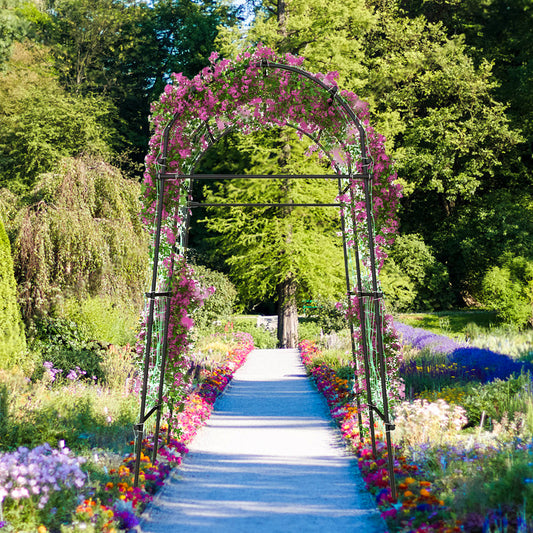 7.5 Feet Garden Arch Trellis, PE Coated Metal, Black Outdoor Decor Black at Gallery Canada