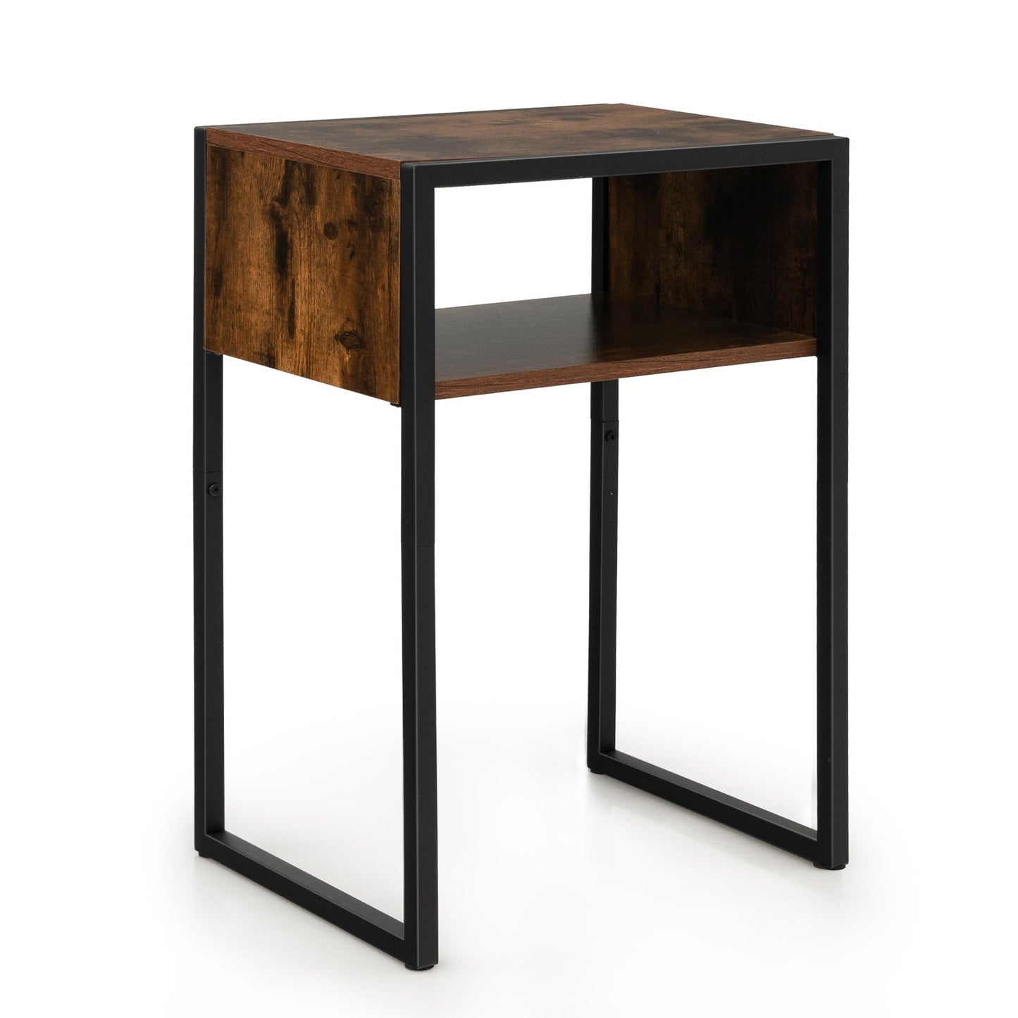 Industrial Side Table with Anti-Rust Steel Frame and Open Storage, Rustic Brown at Gallery Canada