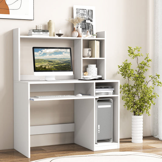 Computer Desk With Bookcase, Keyboard Tray, CPU Stand, White Computer Desks White at Gallery Canada