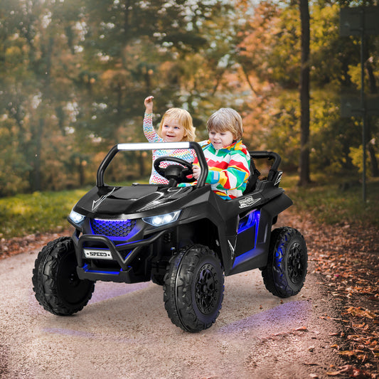 12V 2-Seater Kids Ride On UTV, Slow Start, Music, Black