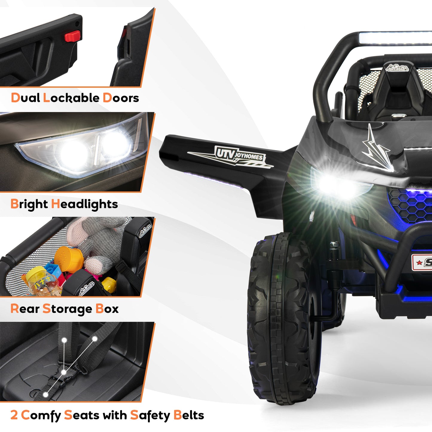 12V 2-Seater Kids Ride On UTV, Slow Start, Music, Black Powered Ride On Toys at Gallery Canada