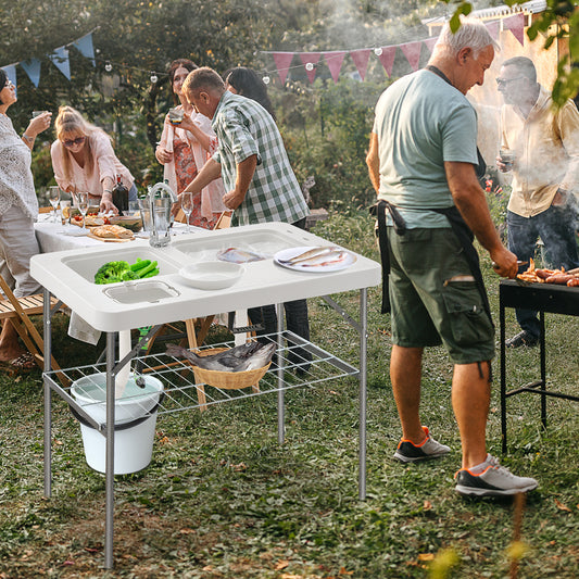 2-in-1 Folding Fish Cleaning Table, White Camping Furniture White at Gallery Canada