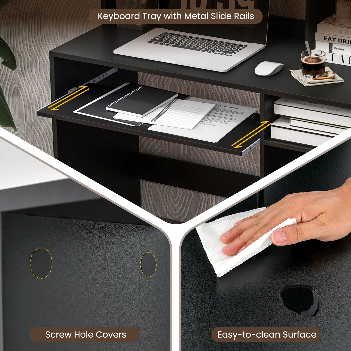 Computer Desk With Keyboard Tray, CPU Stand, Black