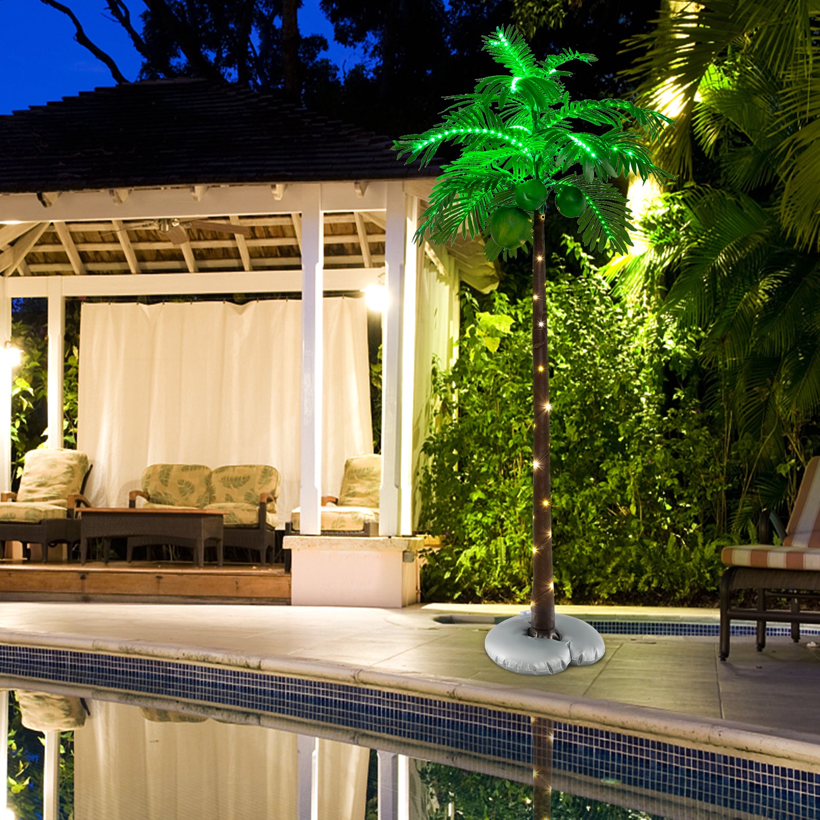 6 FT LED Lighted Artificial Palm Tree Hawaiian Style Tropical with Water Bag, Green Christmas Tree at Gallery Canada