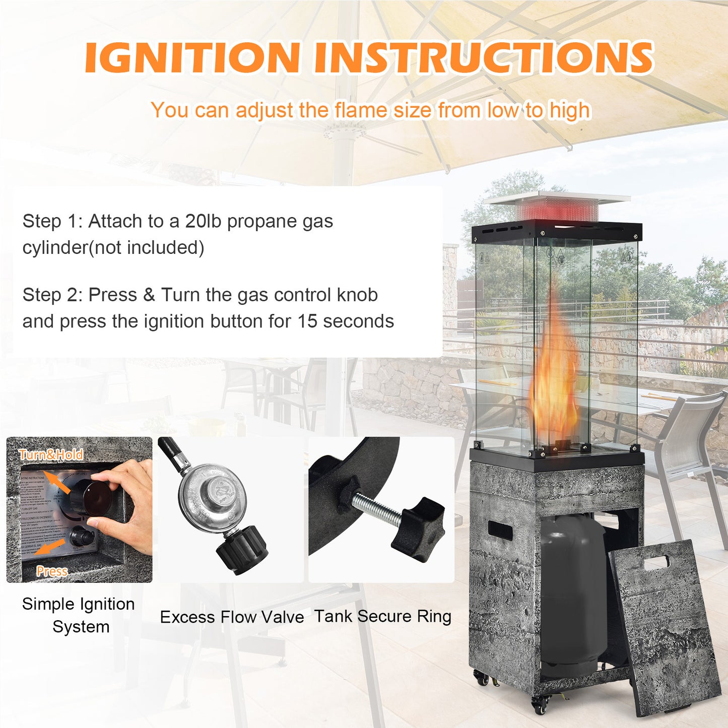 41 000 BTU Propane Patio Heater with Lockable Wheels, Dark Gray Patio Heaters at Gallery Canada