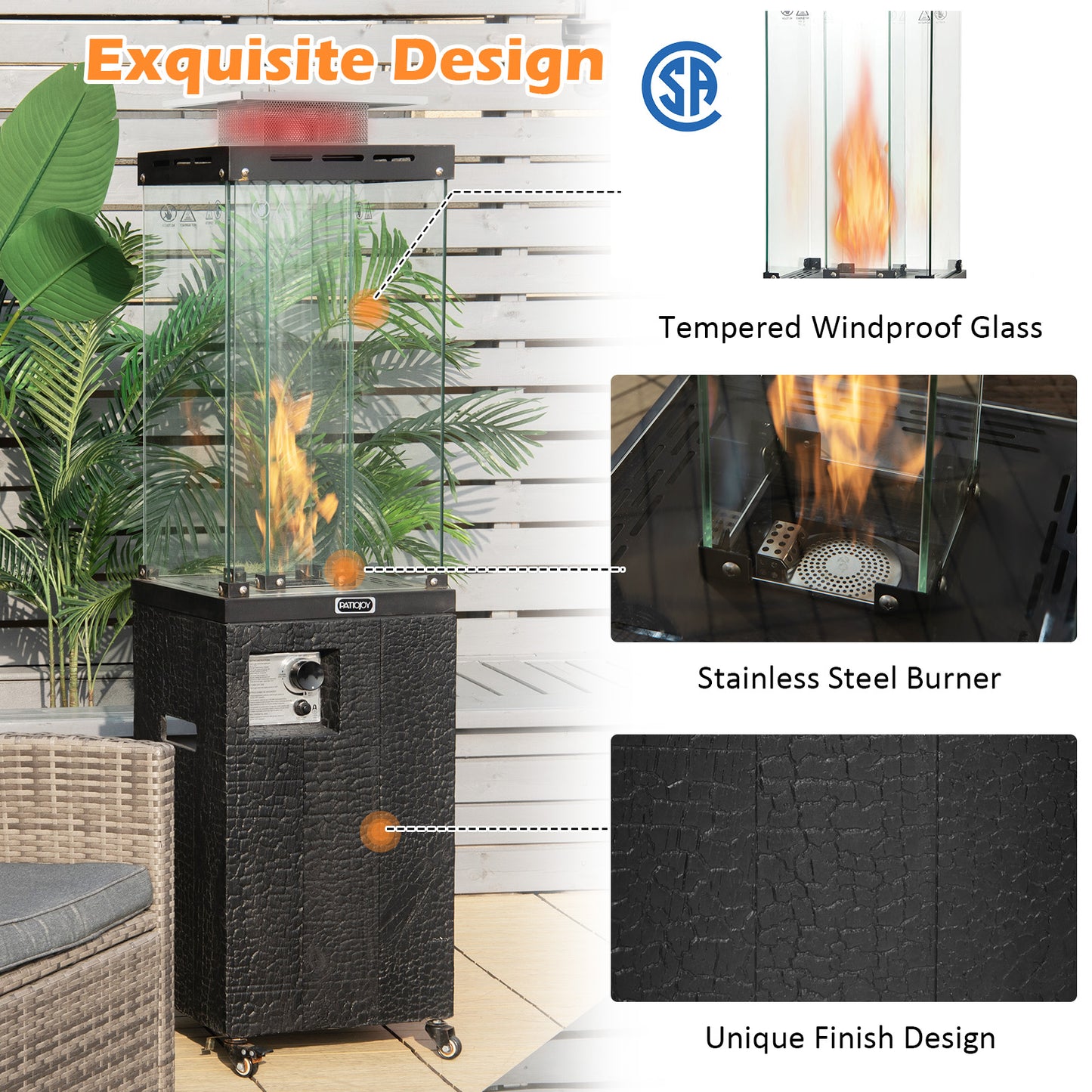 41,000 BTU Propane Patio Heater, Lockable Wheels, Black Patio Heaters at Gallery Canada