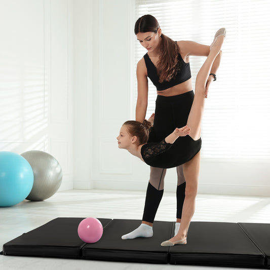 Folding Gymnastics Mat, With Carry Handles, Sweatproof PU Leather Cover, Black Yoga & Gym Mats Black at Gallery Canada