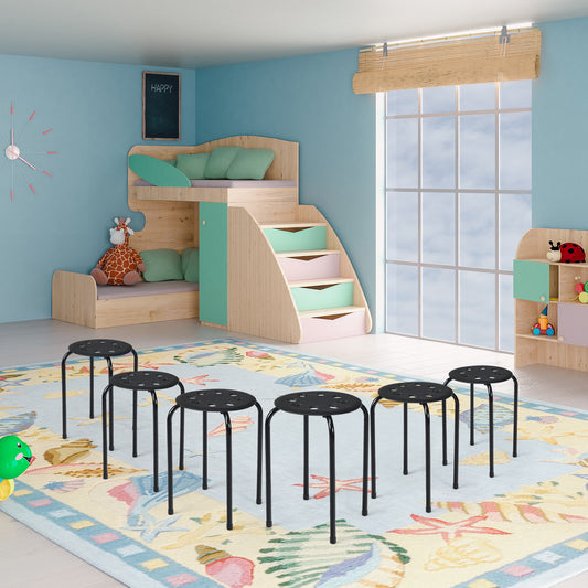 Set of 6 Portable Plastic Stack Stools, Black