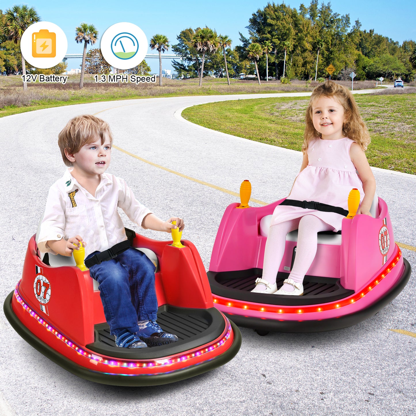 12V Electric Kids Ride On Bumper Car with Flashing Lights for Toddlers, Red Powered Ride On Toys at Gallery Canada