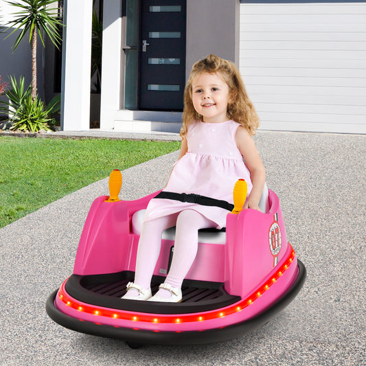 12V Electric Kids Ride On Bumper Car, Flashing Lights, Pink