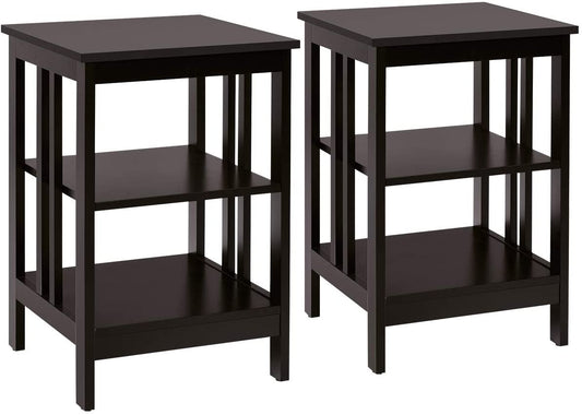 Set of 2 Multifunctional 3-Tier Nightstand Sofa Side Table with Reinforced Bars and Stable Structure, Dark Brown at Gallery Canada