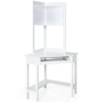 Corner Computer Desk with Hutch and Storage Shelves, White at Gallery Canada