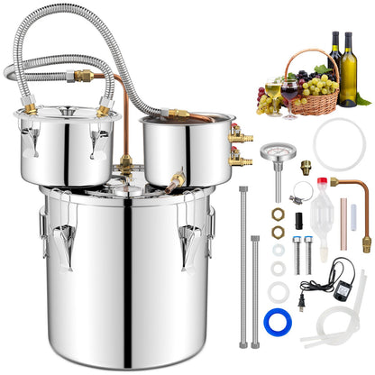 5/10 Gal 22/38 L Water Alcohol Distiller for DIY Whisky-5 Gal, Silver