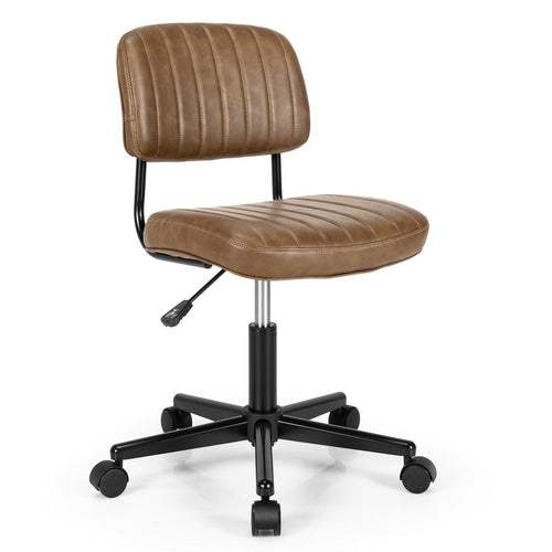 PU Leather Adjustable Office Chair  Swivel Task Chair with Backrest, Brown