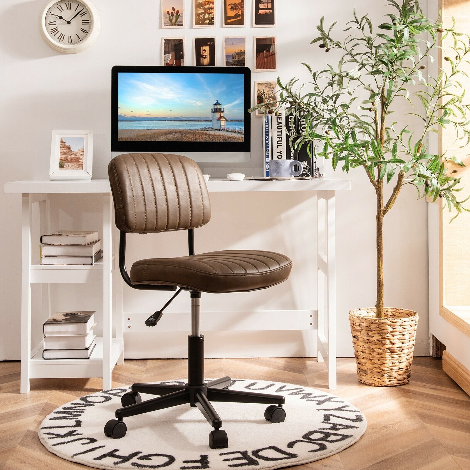 PU Leather Adjustable Office Chair  Swivel Task Chair with Backrest, Brown at Gallery Canada