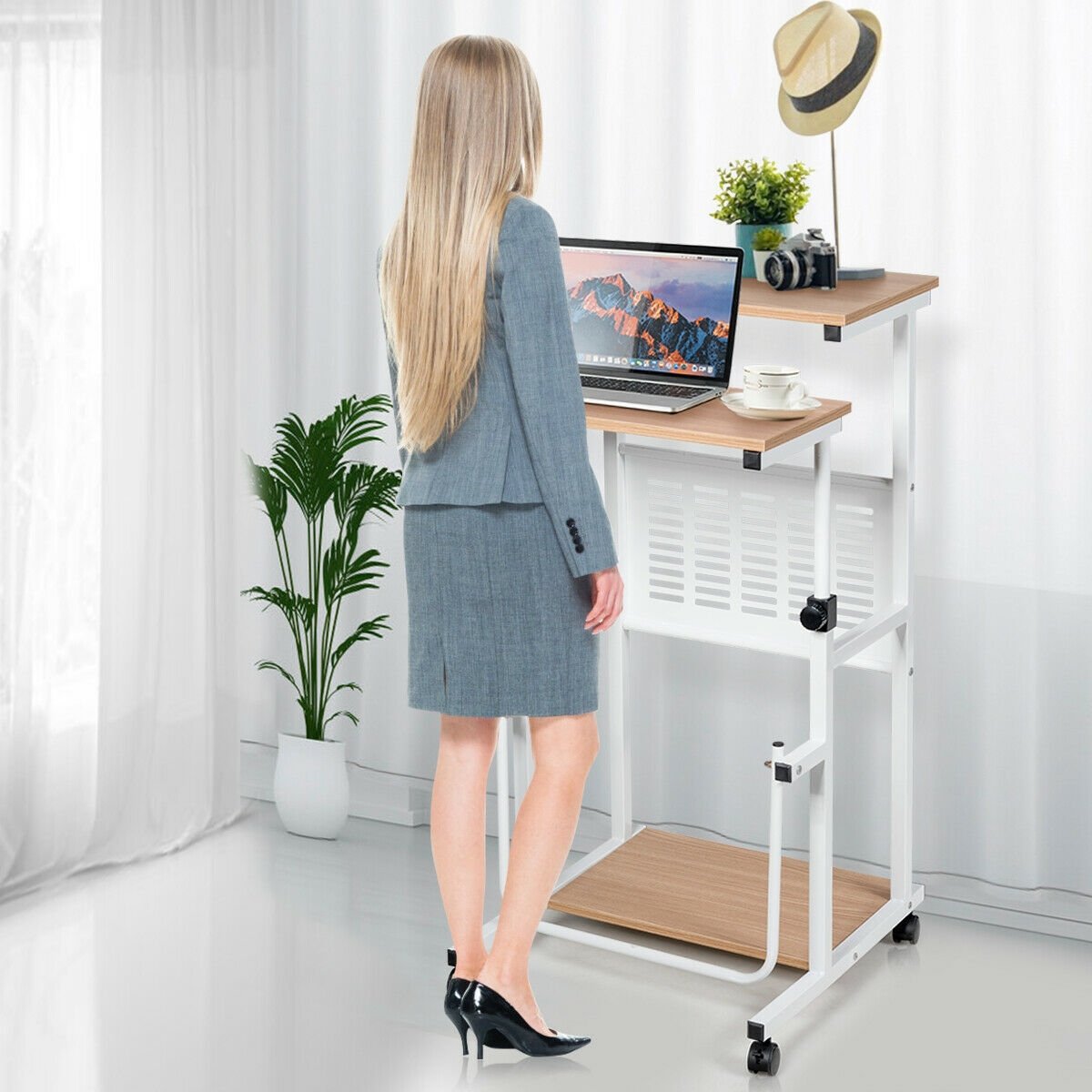 Height Adjustable Mobile Computer Stand-Up Desk with 2 Modes at Gallery Canada