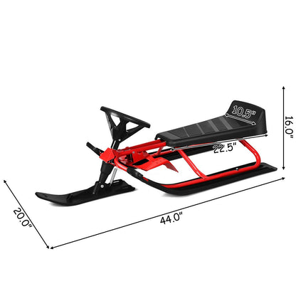 Kids Snow Sled with Steering Wheel and Double Brakes Pull Rope, Red at Gallery Canada