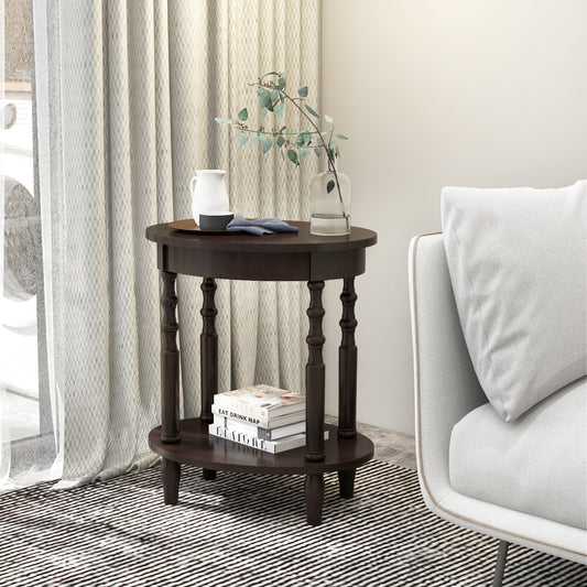 2-Tier Oval Side Table with Storage Shelf and Solid Wood Legs, Espresso End & Side Tables Espresso at Gallery Canada