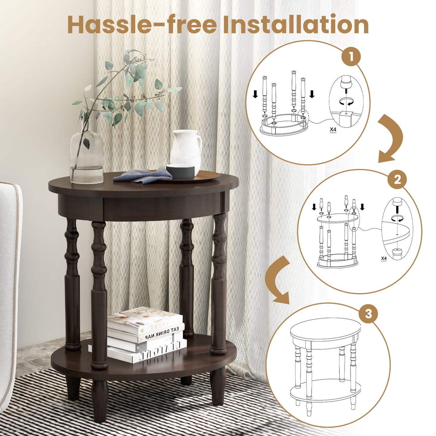 2-Tier Oval Side Table, Storage Shelf, Solid Wood Legs, Espresso End & Side Tables at Gallery Canada