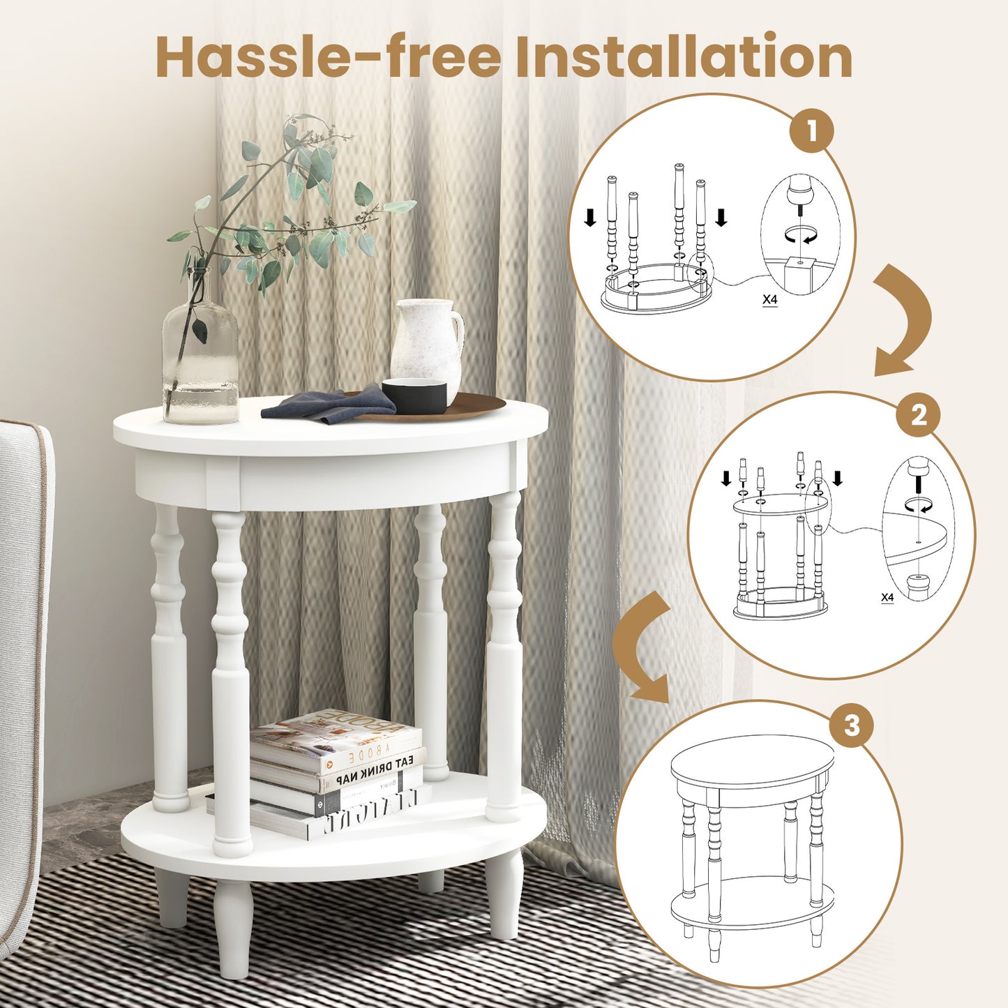 2-Tier Oval Side Table With Storage Shelf, White End & Side Tables at Gallery Canada