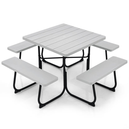 Outdoor Picnic Table with 4 Benches and Umbrella Hole, Gray at Gallery Canada