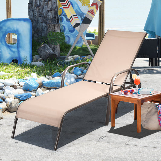 Adjustable Patio Chaise, Outdoor Folding Lounge Chair, Brown