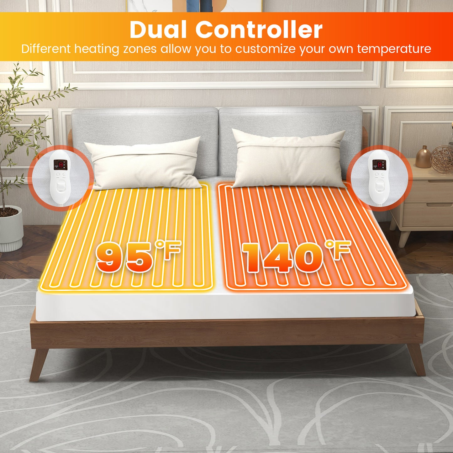Safe Electric Heated Mattress Pad with 4 Size 8 Temperature 10-Hour Timer - Gallery Canada