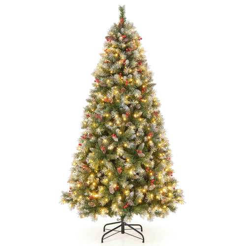 Hinged Christmas Tree with 450 PVC Branch Tips and 200 Warm White LED Lights-6.5 ft, Green