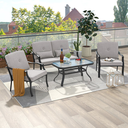 4 Piece Outdoor Conversation Set, Seat Back Cushions, Waist Pillows, Gray Patio Conversation Sets Gray at Gallery Canada