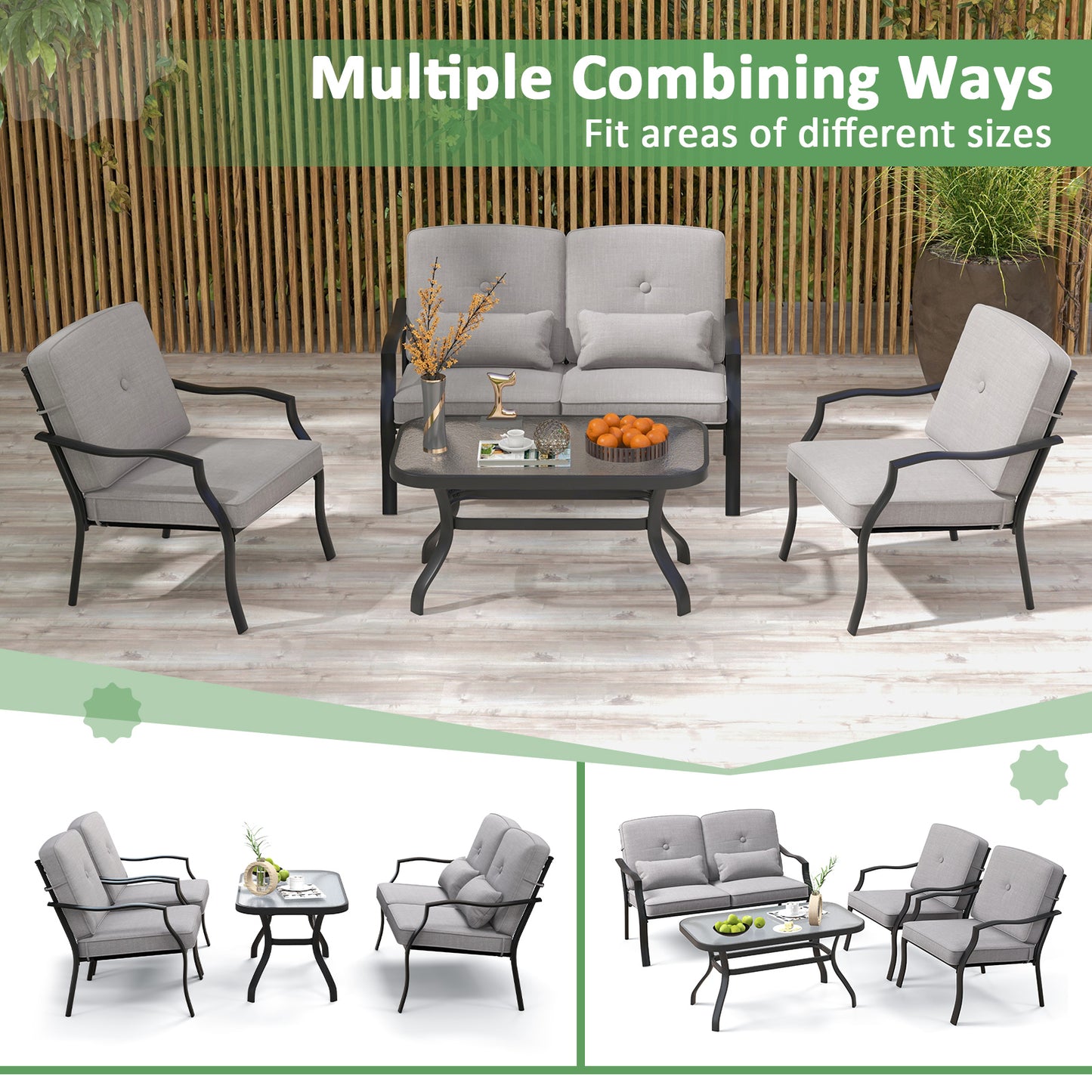 4 Piece Outdoor Conversation Set, Seat Back Cushions, Waist Pillows, Gray Patio Conversation Sets at Gallery Canada