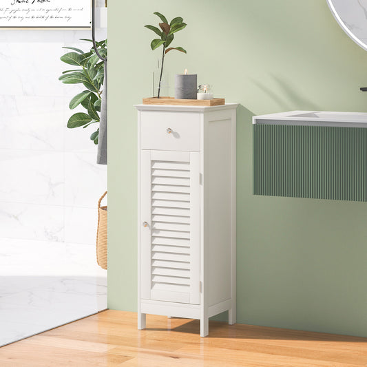 Wooden Bathroom Floor Storage Cabinet, Drawer And Shutter Door, White Floor Cabinets White at Gallery Canada