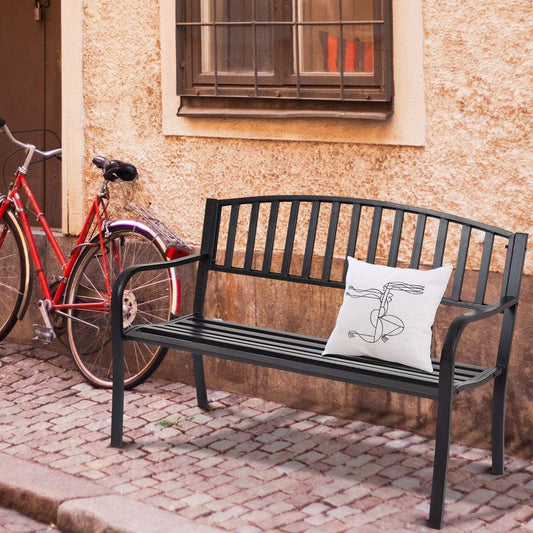 50 Inch Patio Garden Bench Loveseats, Outdoor, Black Outdoor Benches Black at Gallery Canada