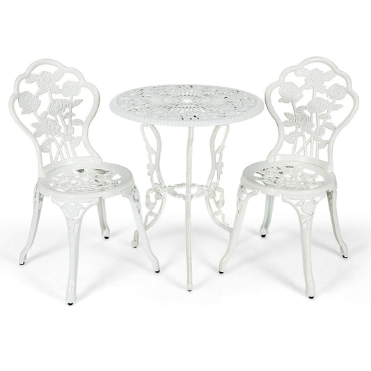 Outdoor Cast Aluminum Patio Furniture Set with Rose Design, White