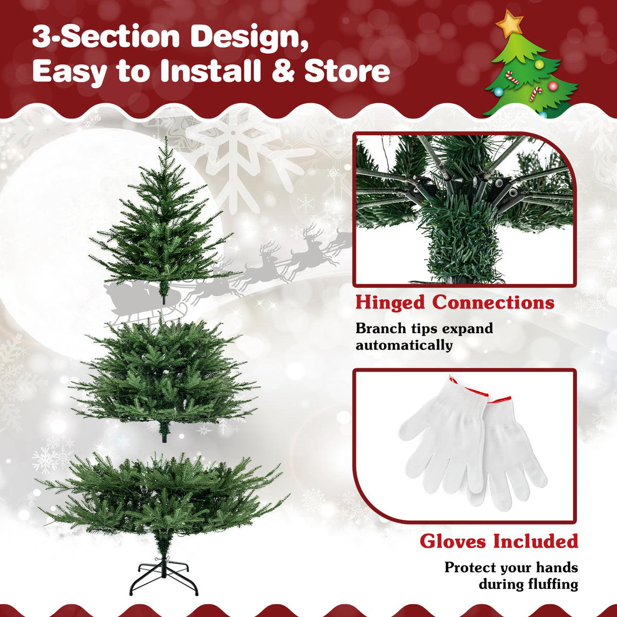 Pre-Lit Christmas Tree, 6ft, 280 Warm White LED Lights, 8 Modes, Green Christmas Tree at Gallery Canada