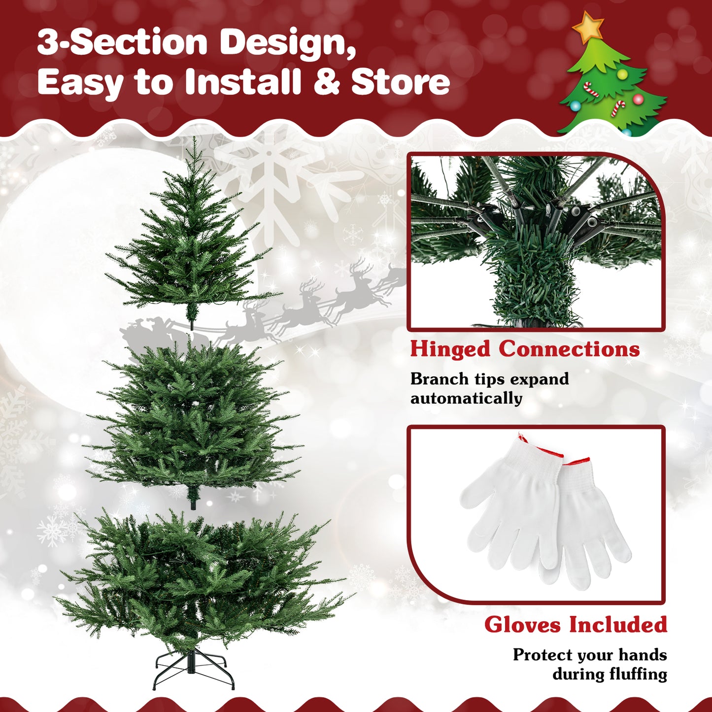 Pre-Lit Christmas Tree, 280 Warm White LED Lights, 8 Modes, 7 ft, Green Christmas Tree at Gallery Canada