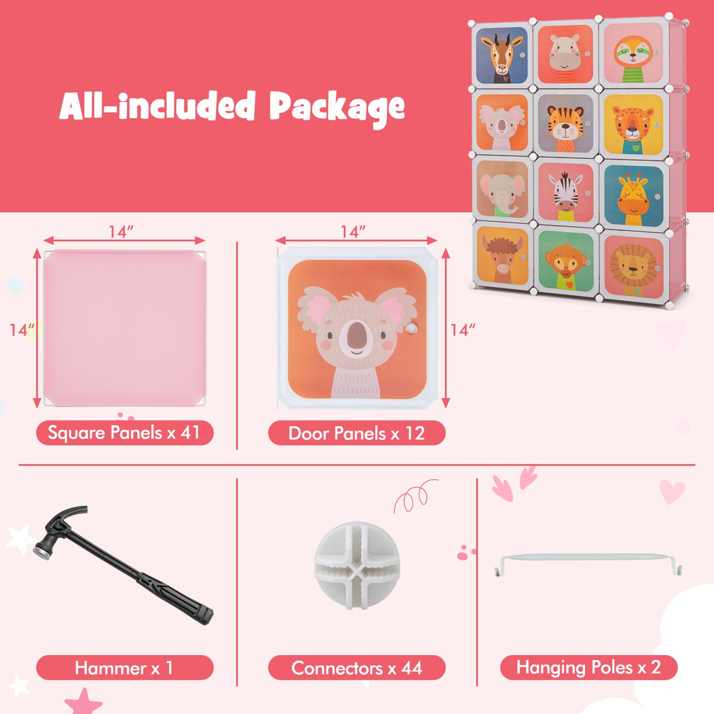 12 Cube Kids Wardrobe Closet with Hanging Section and Doors, Pink Kids Storage at Gallery Canada