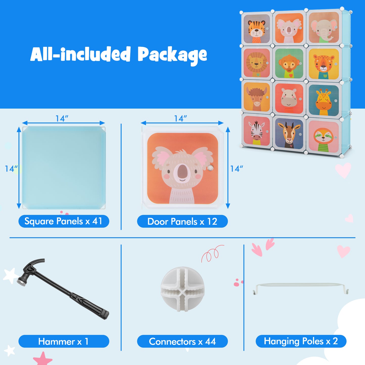 12 Cube Kids Wardrobe Closet with Hanging Section and Doors, Blue Kids Storage at Gallery Canada