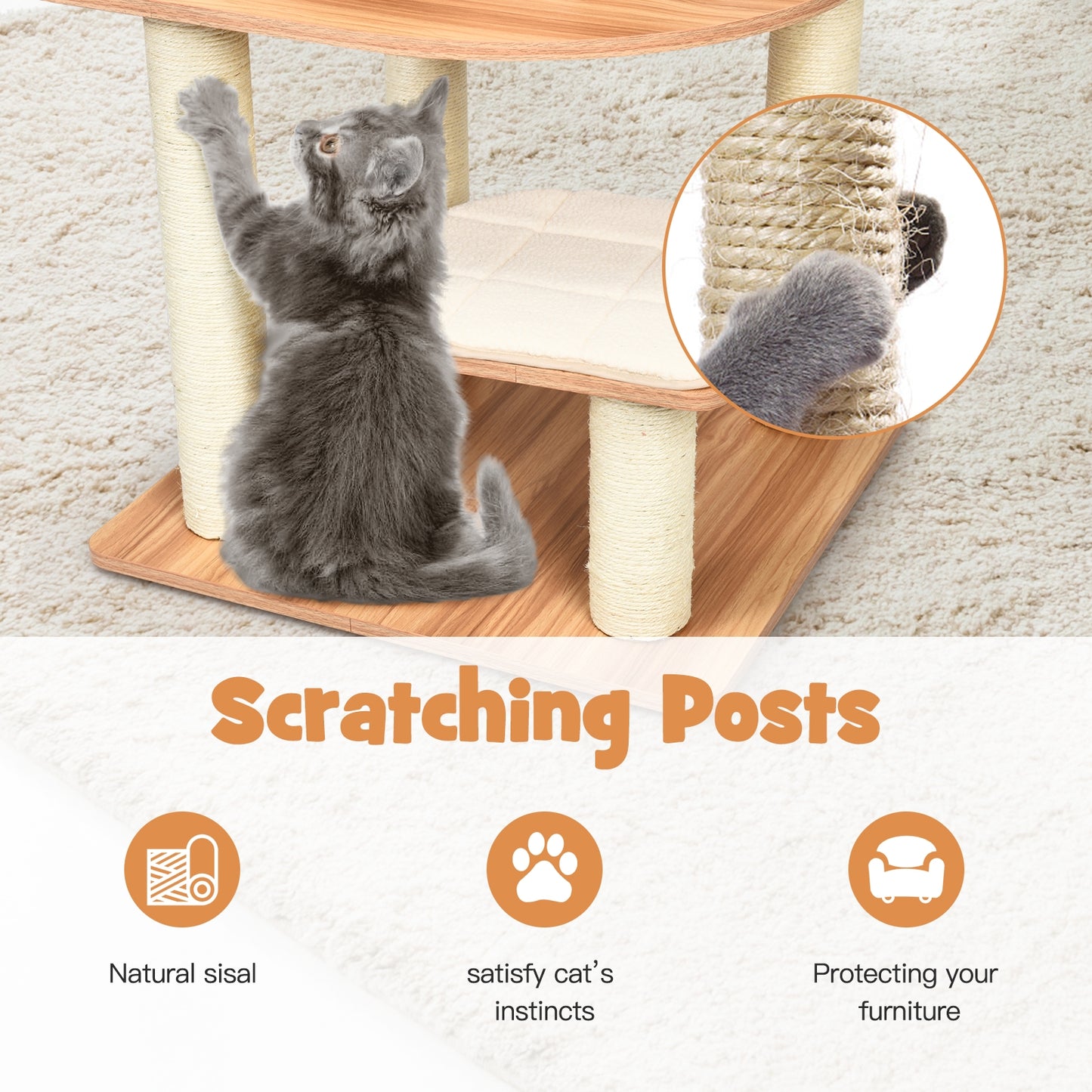 7-Layer Wooden Cat Tree, Tall Cat Tower, Sisal Posts, Condo, Natural Cat Trees Condos & Scratchers at Gallery Canada