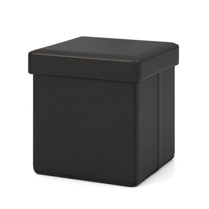 Upholstered Square Footstool with PVC Leather Surface for Bedroom, Black