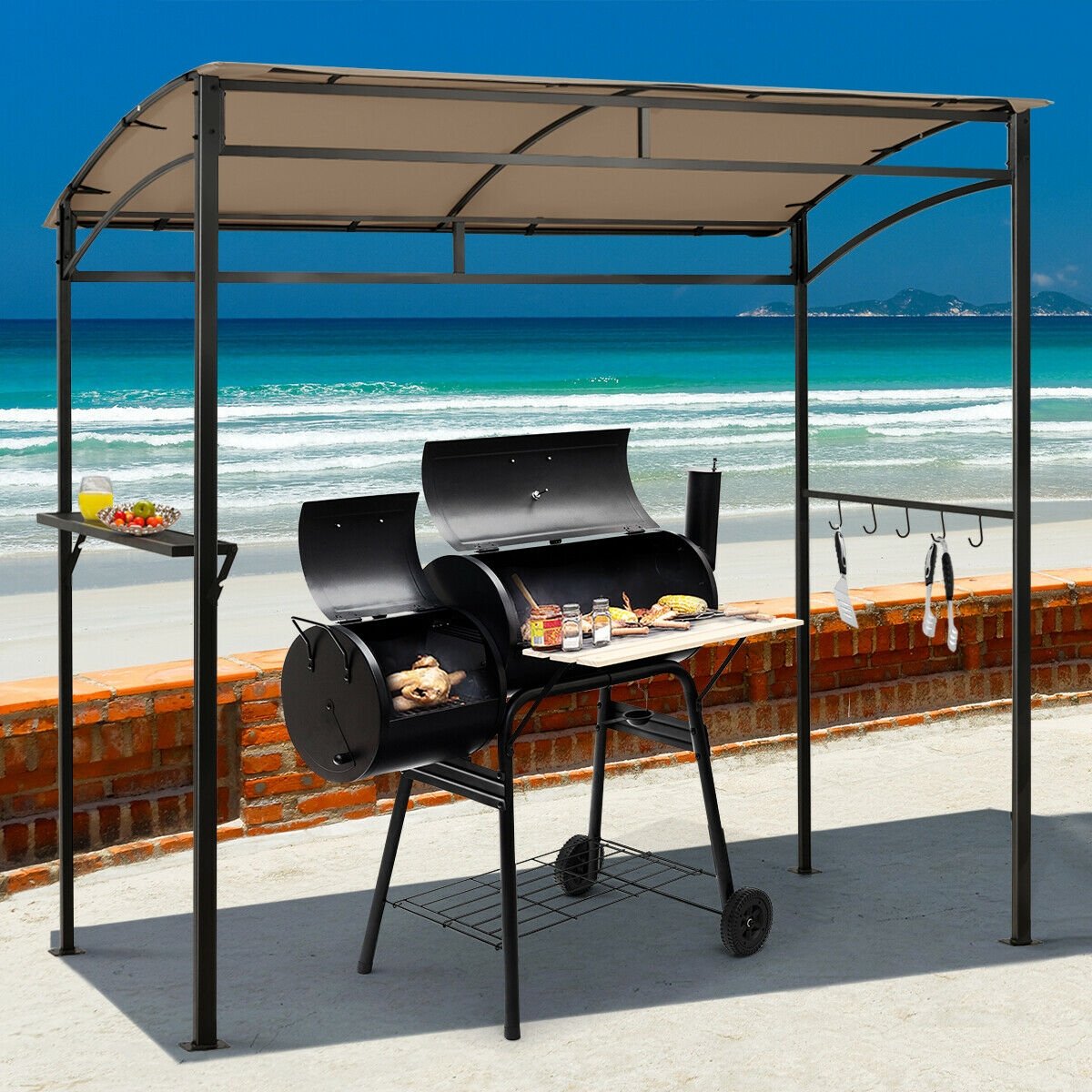 7 x 4.5 Feet Grill Gazebo Outdoor Patio Garden BBQ Canopy Shelter, Brown at Gallery Canada