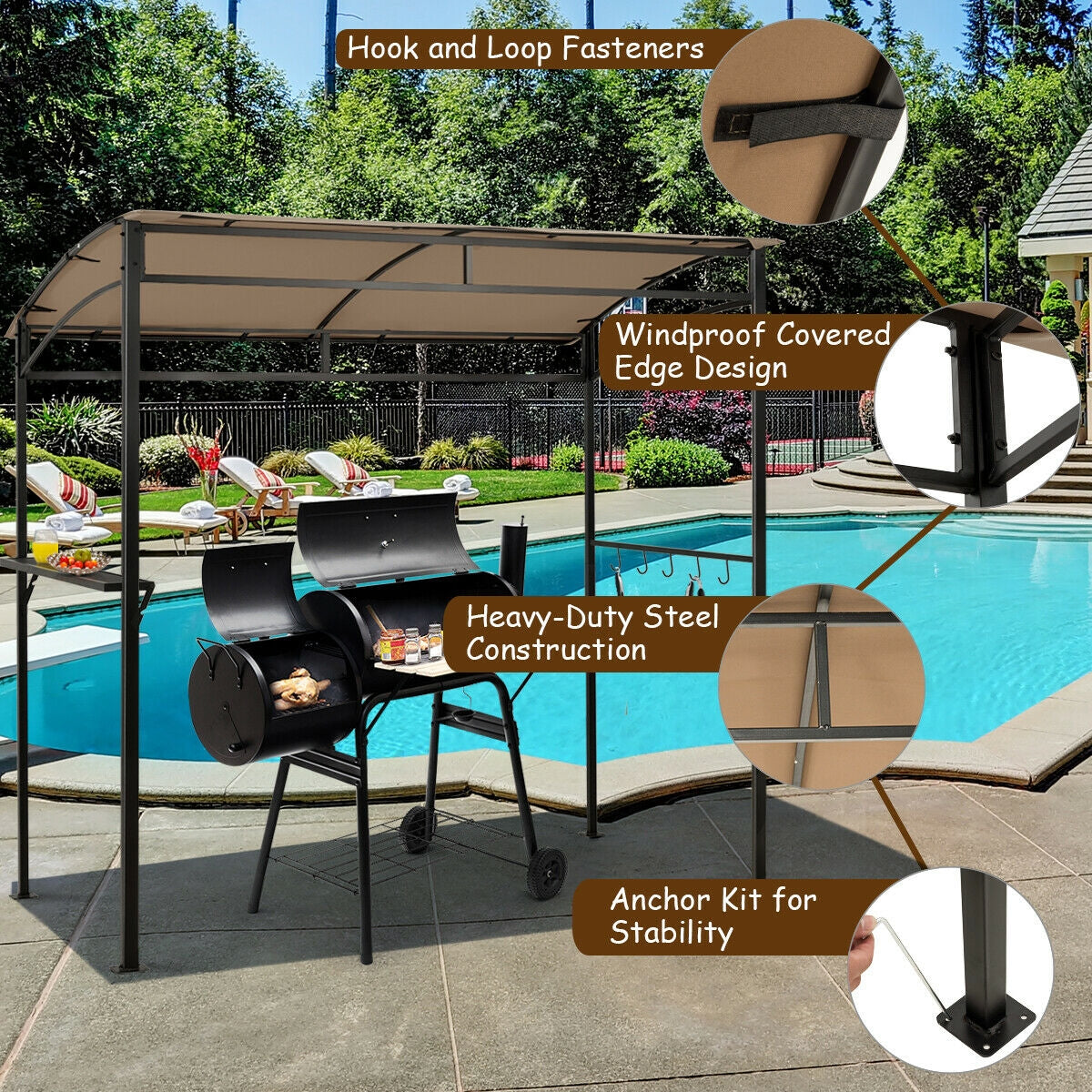 7 x 4.5 Feet Grill Gazebo, Outdoor Patio Garden BBQ Canopy Shelter, Brown Gazebos at Gallery Canada