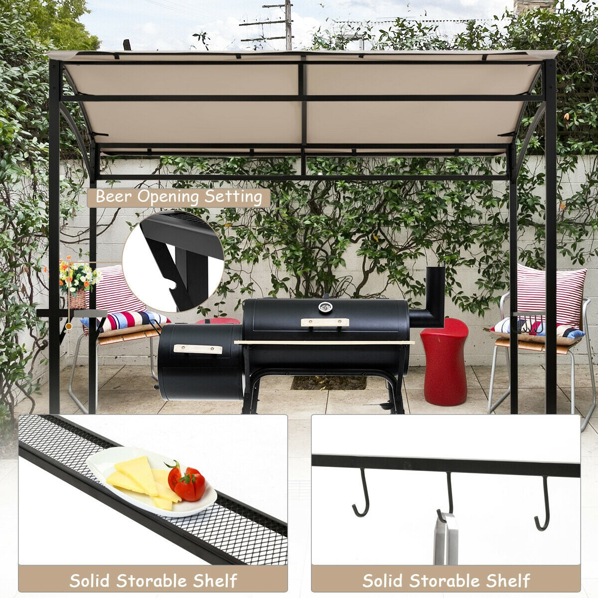 7 x 4.5 Feet Grill Gazebo, Outdoor Patio Garden BBQ Canopy Shelter, Beige Gazebos at Gallery Canada