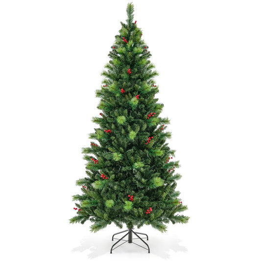 6/7/8 Feet Pre-Lit Artificial Christmas Tree with 300/400/500 LED Lights-7 ft, Green