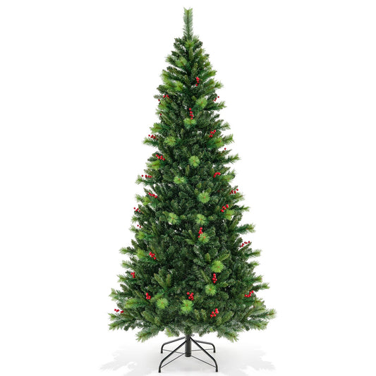6/7/8 Feet Pre-Lit Artificial Christmas Tree with 300/400/500 LED Lights-8 ft, Green