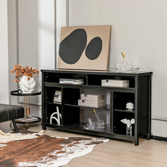 58 Inch TV Stand With Adjustable Shelves, Black Entertainment Centers & TV Stands Black at Gallery Canada