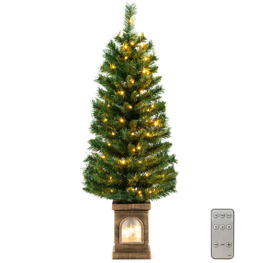4 Feet Pre-Lit Potted Christmas Tree, Green