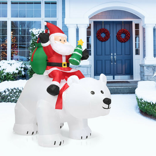 6.5 Feet Inflatable Santa Riding Polar Bear, LED Lights, White Christmas Inflatables White at Gallery Canada