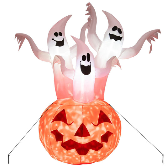 6 Feet Inflatable Halloween Ghosts with Pumpkin Decor and Rotating Lamp, Multicolor